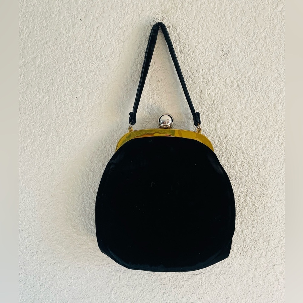 Vintage Black Handbag with Gold Frame